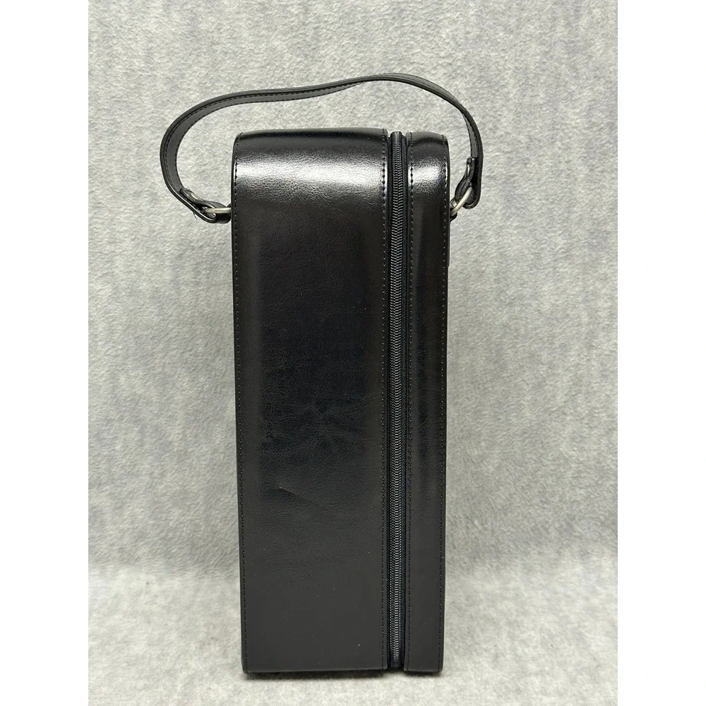Royce Single Bottle Wine Carrier Black Leather‎ Zippered Travel Tote Bag